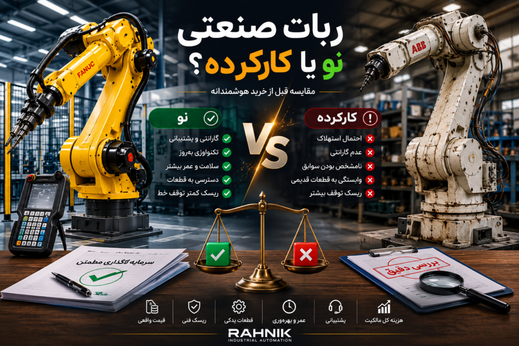 مقایسه ربات صنعتی نو و کارکرده؛ هزینه، ریسک و پشتیبانی