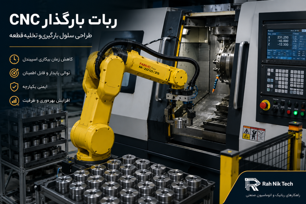 ربات بارگذار CNC در سلول اتوماتیک بارگیری و تخلیه قطعه